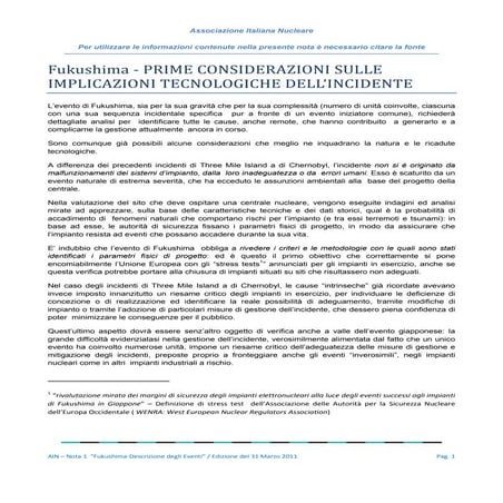 Implicazioni tecnologiche dell'incidente, a cura di AIN