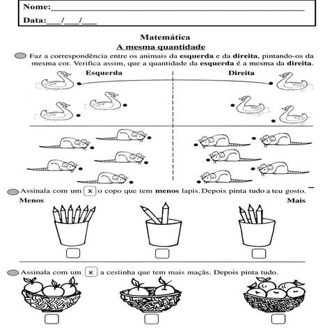 1.º ano fichas matemática