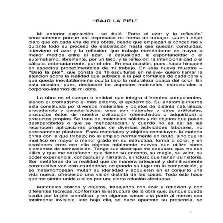 Bajo la piel. Texto de catálogo