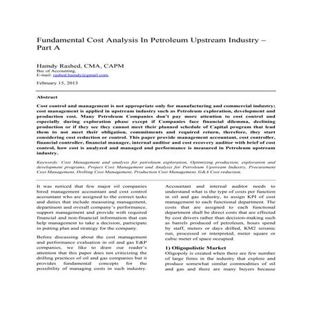 Basic cost analysis in petroleum upstream industry part a