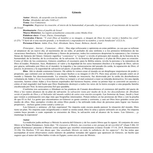 Bosquejo Esquematizado del libro de Génesis