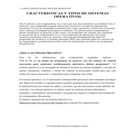 1. CaracteríSticas Del Sistema Operativo
