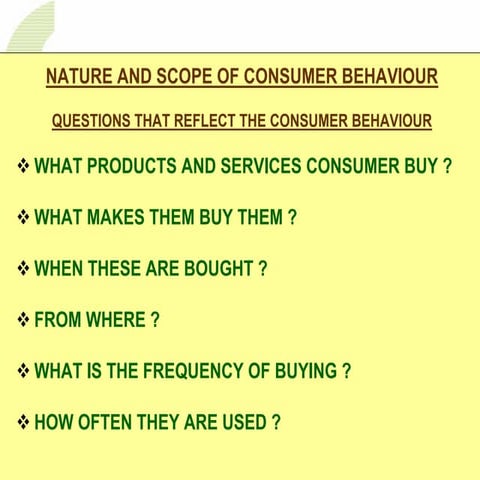 Consumer Buyer Behaviour: Nature and scope of consumer behavior