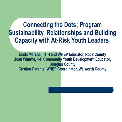 Connecting the Dots: Program Sustainability, Relationships and Building Capacity with At-Risk Youth Leaders