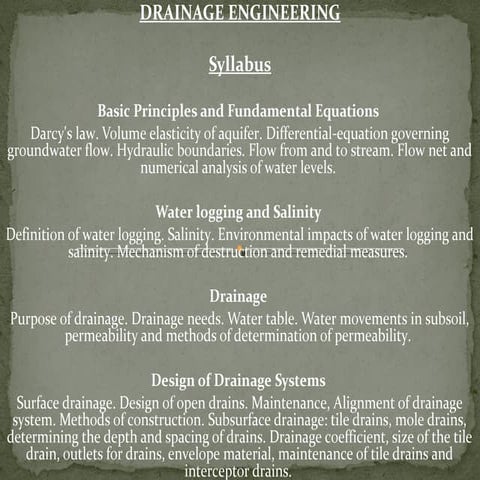 Drainage Engineering (darcy's Law)