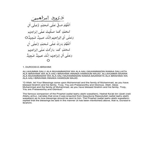 1. durood e-ibrahimi english, arabic translation and transliteration
