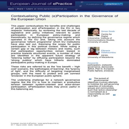 Contextualising Public (e)Participation in the Governance of the European Union