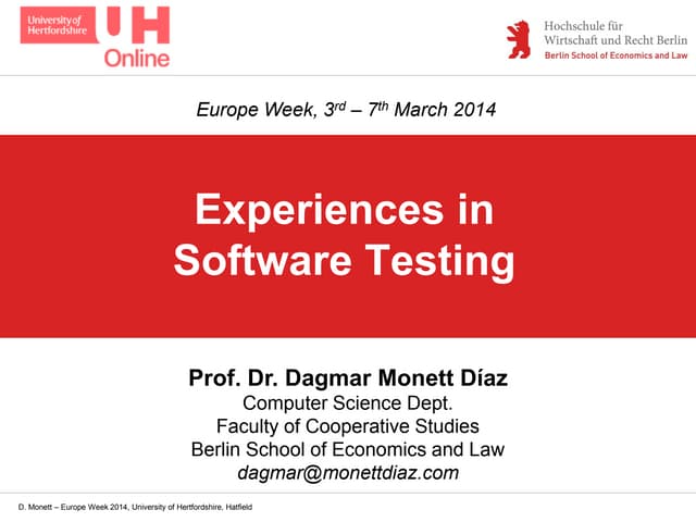 Experiences in Software Testing (lecture slides)