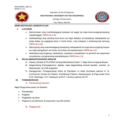 K-TO-12 GRADE 8 FILIPINO Unang Markahan 