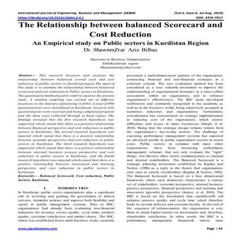 The Relationship between balanced Scorecard and Cost Reduction: An Empirical ...