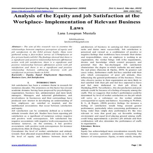 Analysis of the Equity and job Satisfaction at the Workplace- Implementation ...