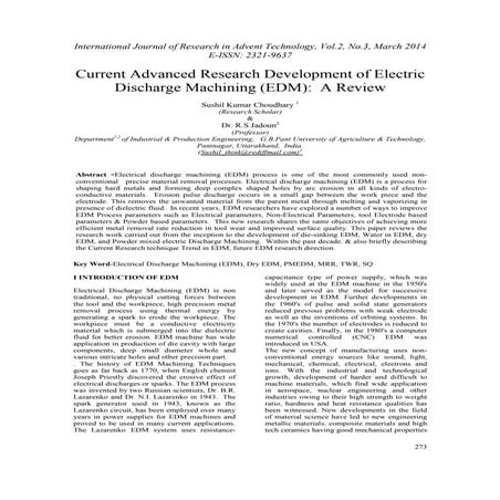 Current Advanced Research Development of Electric Discharge Machining (EDM): ...