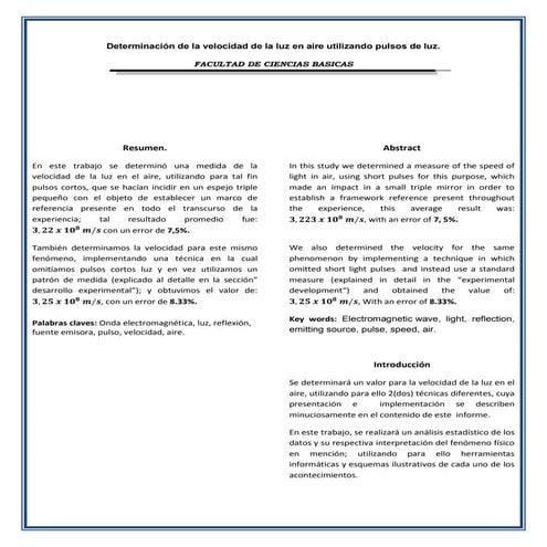INFORME DETERMINACION DE LA VELOCIDAD DE LA LUZ 