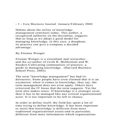 - 1 - Ivey Business Journal  JanuaryFebruary 2004Debate a.docx