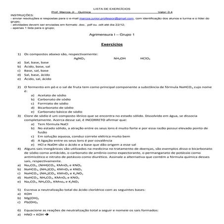 Exercícios de sais | PDF