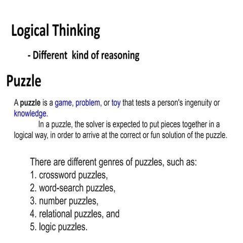 Logical Thinking - Different kinds of reasoning - There are different ...
