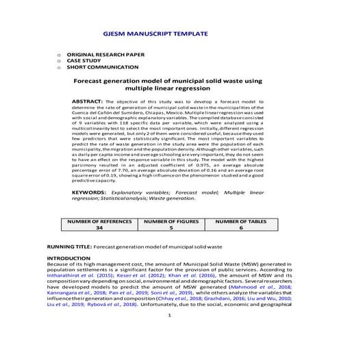 Forecasting Municipal Solid Waste Generation Using a Multiple Linear ...