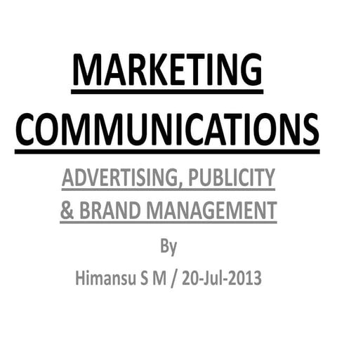 Marketing Communications - 1 Introduction