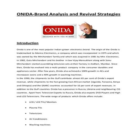Onida - Brand Analysis and Revival Strategies