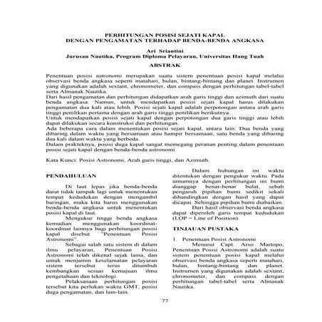 1. perhitungan posisi sejati kapal ari sriantini