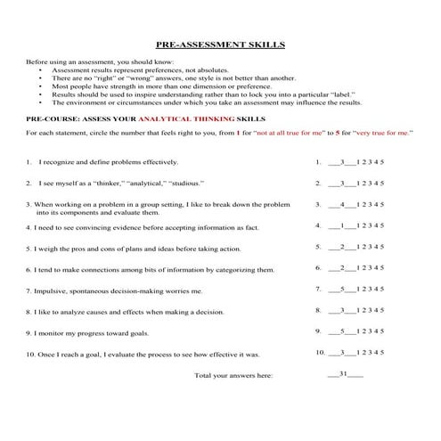 Pre Course Assessment 