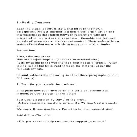 1 - Reality ConstructEach individual observes the world thro.docx