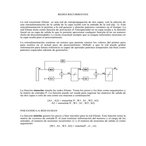 REDES NEURONALES RECURRENTES Elman