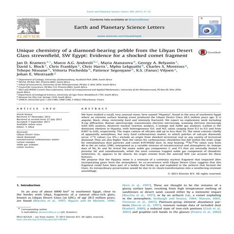 Unique chemistry of a diamond-bearing pebble from the Libyan Desert Glass str...