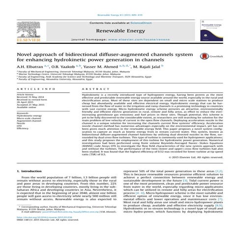 Novel approach of bidirectional diffuser-augmented channels system for enhancing hydrokinetic power generation in channels
