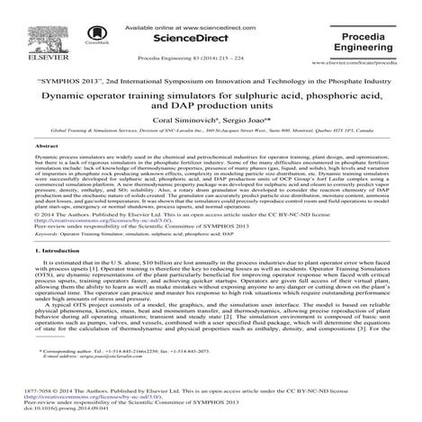 Dynamic operator training simulators for sulphuric acid, phosphoric acid, and...
