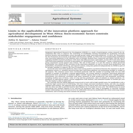 Agricultural Systems. Integrated Agricultural Research for Development (IAR4D)