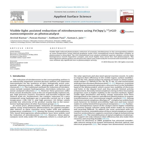 Visible light assisted reduction of nitrobenzenes using Fe(bpy)3+2/rGOnanocom...