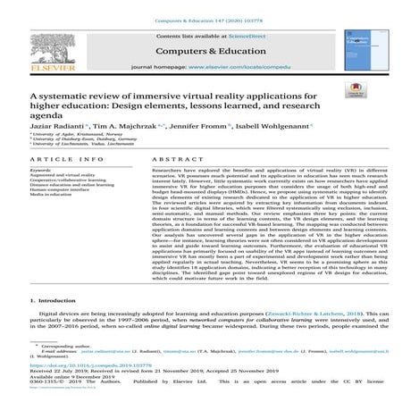 A systematic review of immersive virtual reality applications for higher educ...