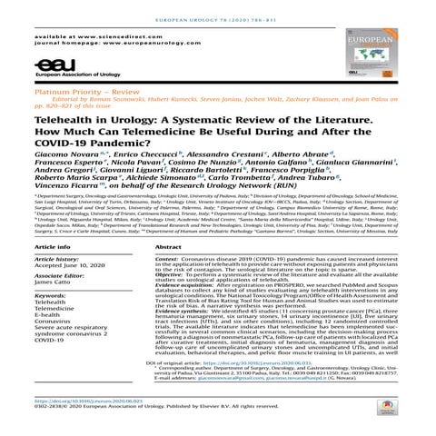 Telehealth in Urology: A Systematic Review of the Literature. | PDF