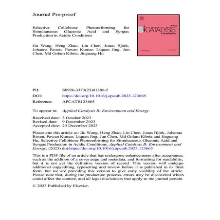 Selective Cellobiose Photoreforming for Simultaneous Gluconic Acid and Syngas...