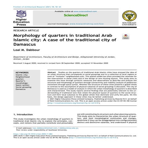 Morphology of quarters in traditional Arab Islamic city: A case of the traditional city of Damascus