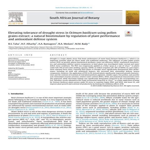 Elevating tolerance of drought stress in Ocimum basilicum using pollen ...