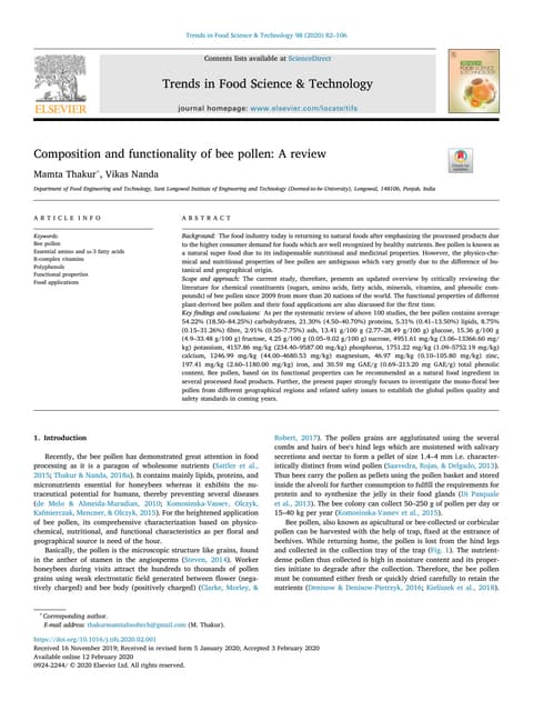 Composition and functionality of bee pollen: A review
