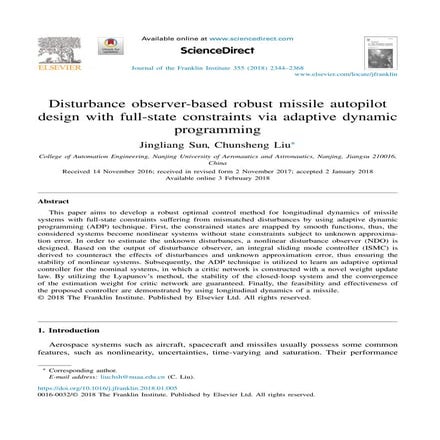 Robust Missile Autopilot Design Using Disturbance Observer and Adaptive ...