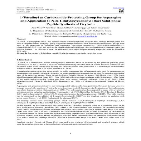 1 tetralinyl as carboxamide-protecting group for asparagine