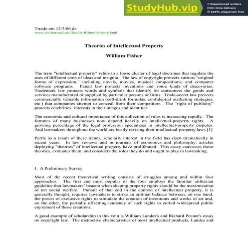 1 - Theories Of Intellectual Property William Fischer | PDF