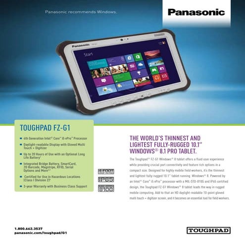 Toughpad Panasonic FZG1 - specsheet