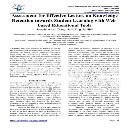 Assessment for Effective Lecture on Knowledge Retention towards Student ...