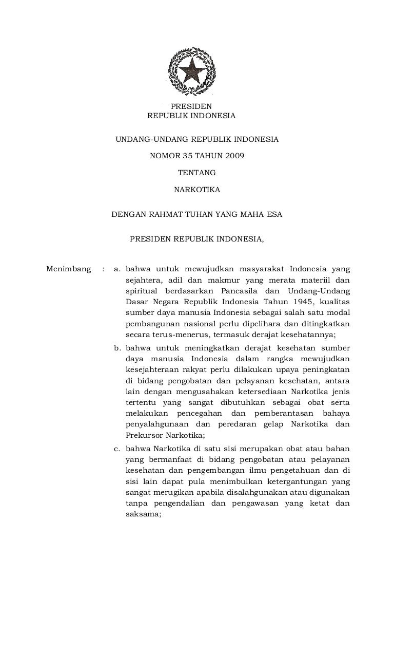 1 Uu Nomor 35 Tahun 2009 Tentang Narkotika