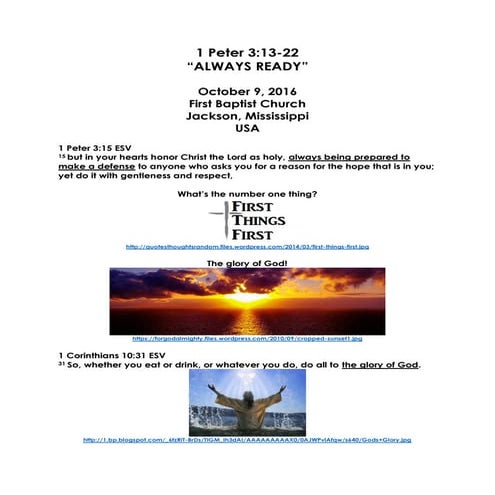 10-09-16, 1 Peter 3;13-22, Always Ready