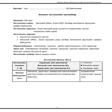 Microsoft Office Excel 2007 Хялбар математик функцийн график байгуулах
