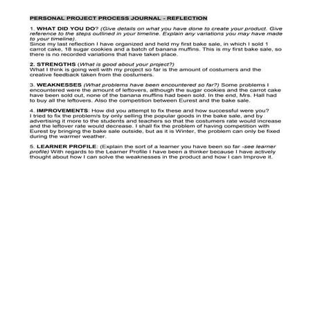 Personal Project Stage 5 Reflection 1