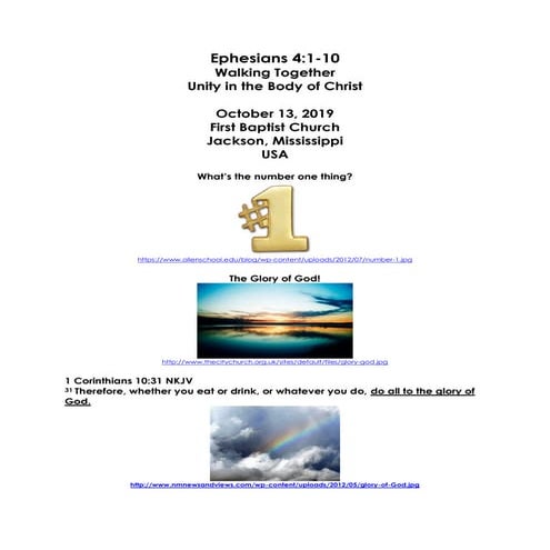 10-13-19, Ephesians 4;1-10, Walking Together, Unity in the Body of Christ