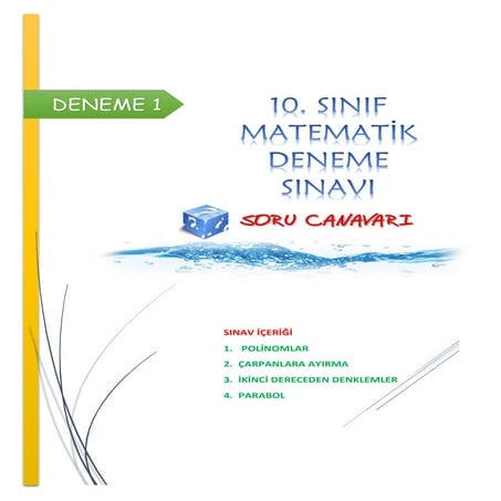 10. Sınıf Matematik Deneme Sınavı - Cevap Anahtarlı