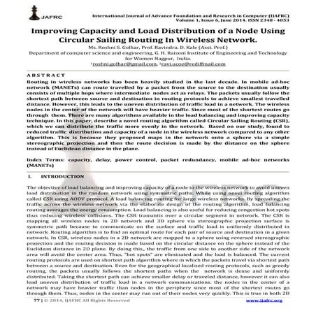 Improving Capacity and Load Distribution of a Node Using Circular Sailing Rou...